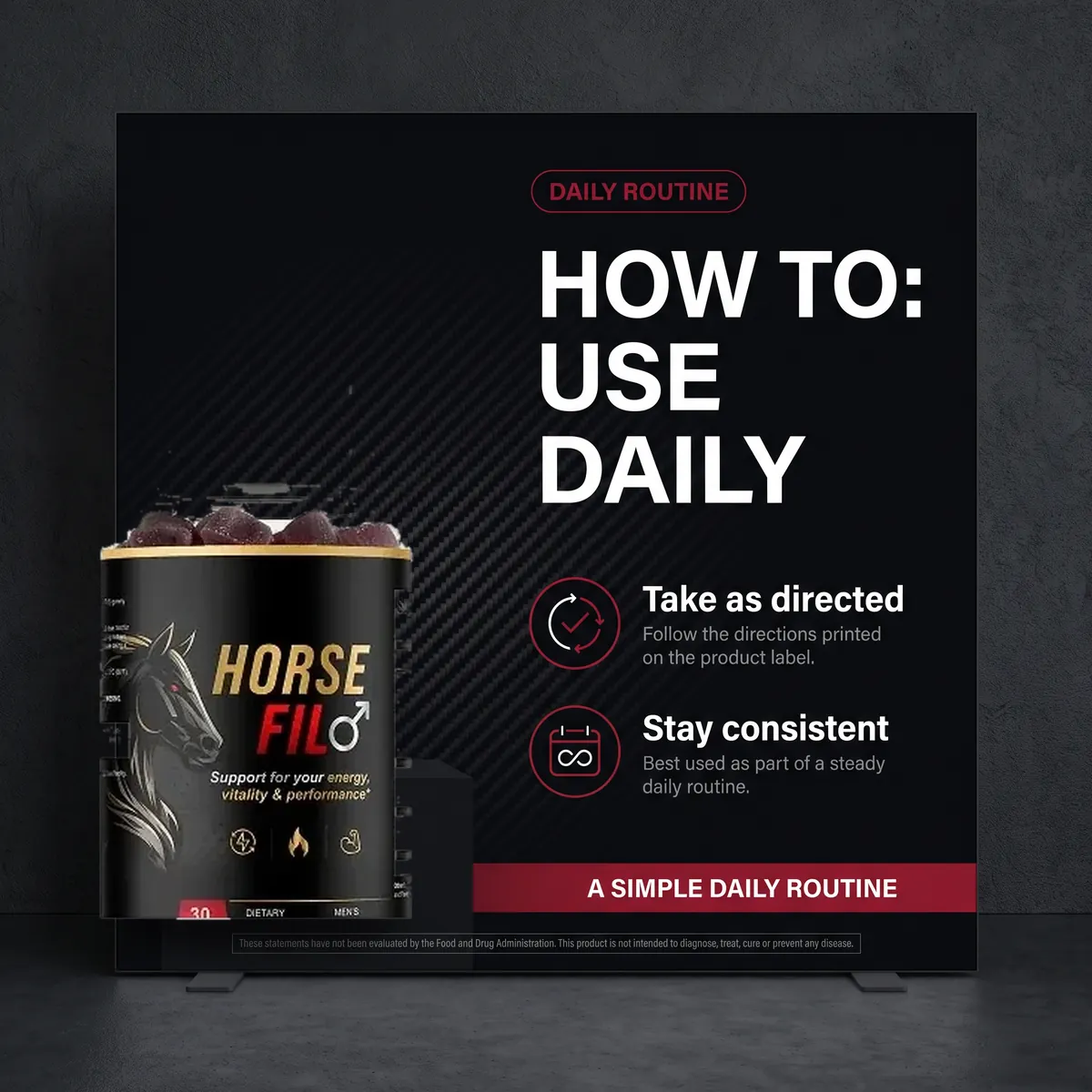 HorseFil listing image: how to use, a daily routine